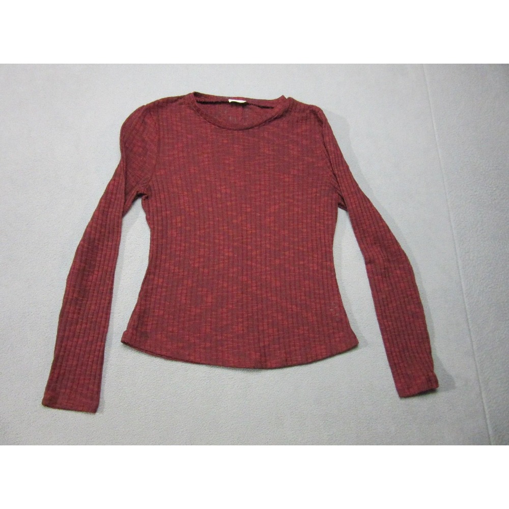 Intimately Free People Top Womens Small Red Ribbed Long Sleeve Slim Stretch